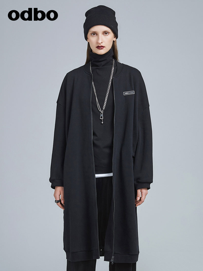 Odbo過膝長款棒球服外套女秋冬2022年新款純棉百搭寬鬆休閒上衣