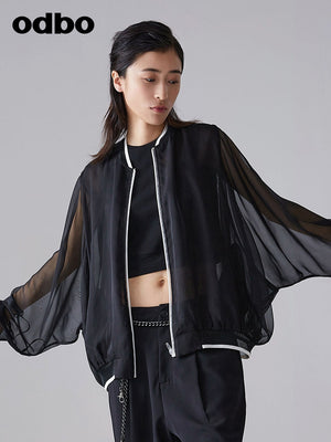 Odbo 夏季2022年新款網紗短外套女薄款透氣寬鬆百搭時尚防曬上衣