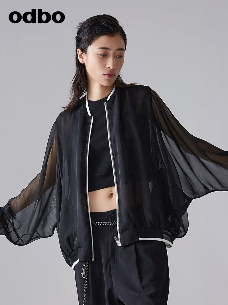 Odbo 夏季2022年新款網紗短外套女薄款透氣寬鬆百搭時尚防曬上衣