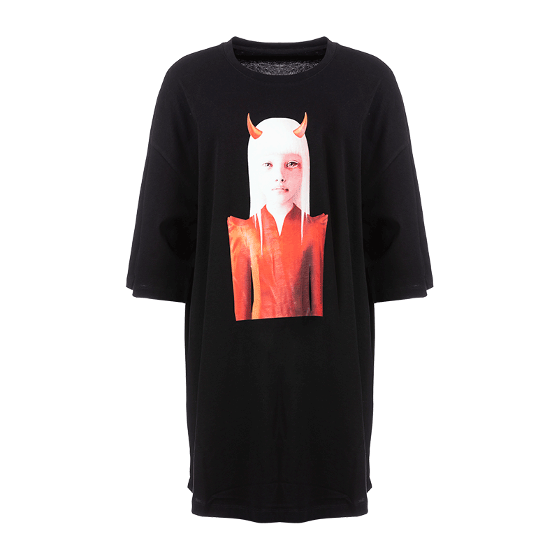 Heardbyodbo2022年夏季新款潮牌五分袖印花T恤女寬鬆中長休閒上衣