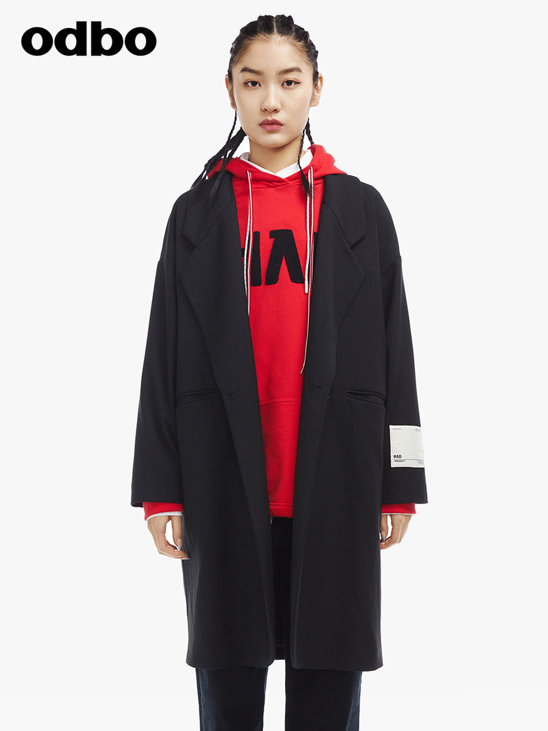 odbo 2022年新款女黑色西裝外套 中長百搭西服