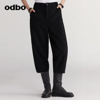 【商場同款】odbo/歐迪比歐秋冬2022新款羊毛休閒褲女保暖七分褲