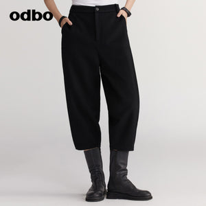 【商場同款】odbo/歐迪比歐秋冬2022新款羊毛休閒褲女保暖七分褲