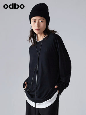 【商場同款】odbo/歐迪比歐春裝2022年新款假兩件T恤女設計感上衣