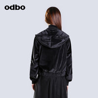 【商場同款】odbo/歐迪比歐時尚連帽短外套女秋冬2022年新款上衣