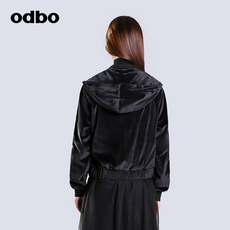 【商場同款】odbo/歐迪比歐時尚連帽短外套女秋冬2022年新款上衣