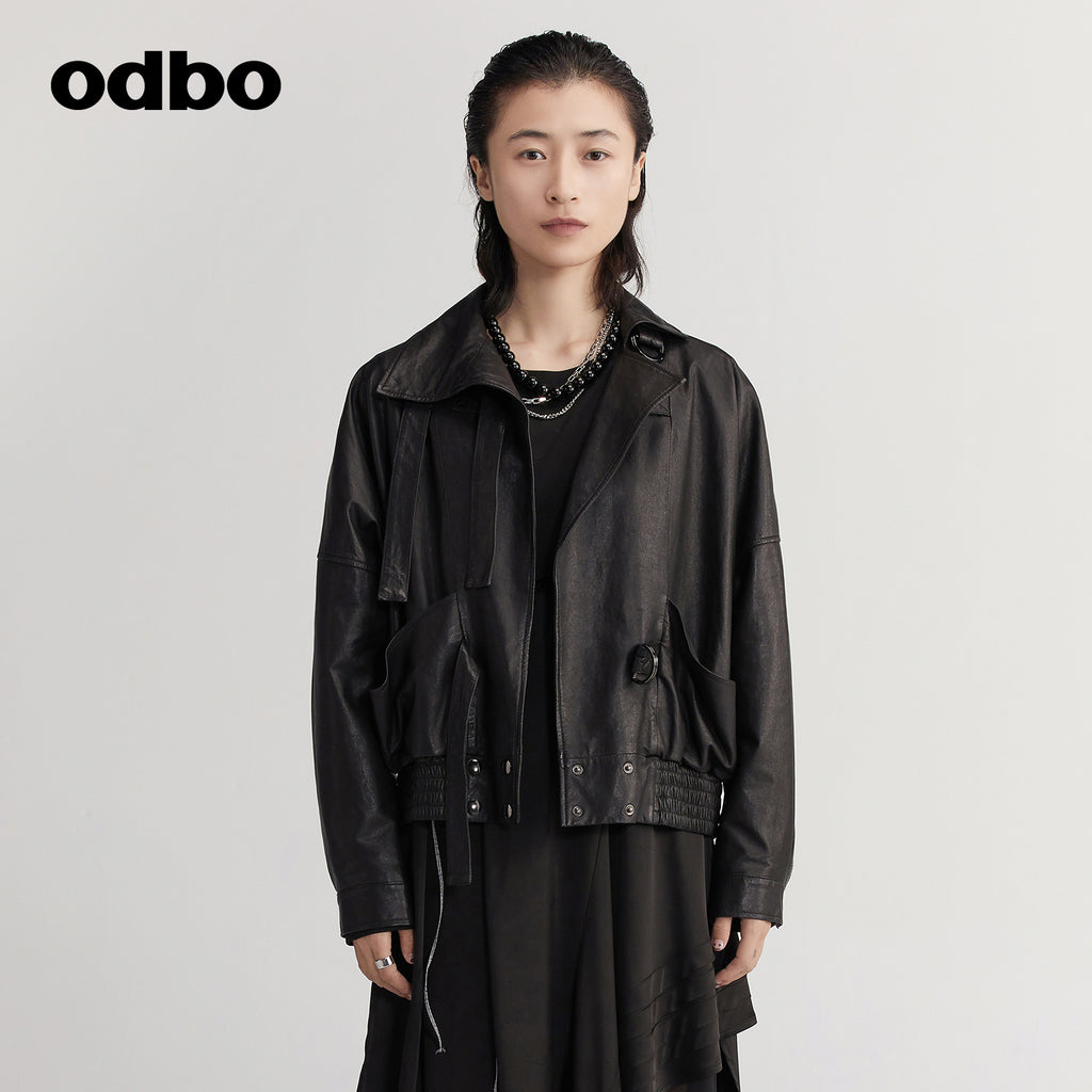odbo 真皮 皮衣外套女 2022新款 百搭夾克