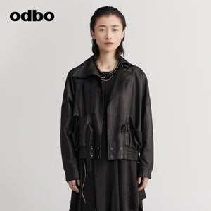 odbo 真皮 皮衣外套女 2022新款 百搭夾克