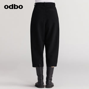 【商場同款】odbo/歐迪比歐秋冬2022新款羊毛休閒褲女保暖七分褲