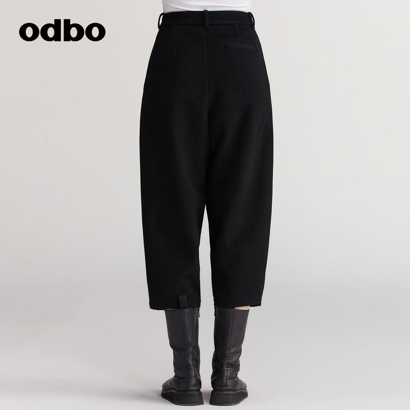 【商場同款】odbo/歐迪比歐秋冬2022新款羊毛休閒褲女保暖七分褲