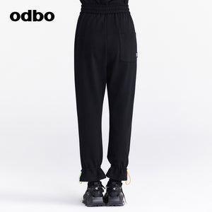 Odbo 時尚運動撞色系帶束腳休閒褲女夏季2022年新款百搭針織長褲