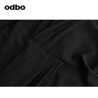 Odbo輕熟風黑色前後兩穿v領連衣裙女夏季2022年新款氣質顯瘦小眾