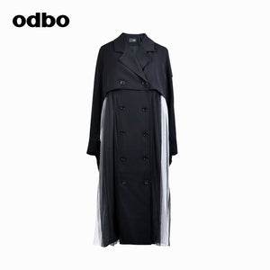 Odbo拼接設計感小眾風衣外套女中長款2022年秋冬氣質百搭顯瘦潮