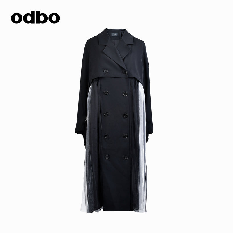 Odbo拼接設計感小眾風衣外套女中長款2022年秋冬氣質百搭顯瘦潮