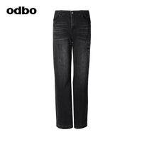 【商場同款】odbo/歐迪比歐復古牛仔休閒褲女秋冬2022新款闊腿褲
