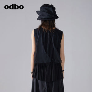 odbo 網紗 拼接 黑色背心 女 夏2022新款 透氣 百搭上衣