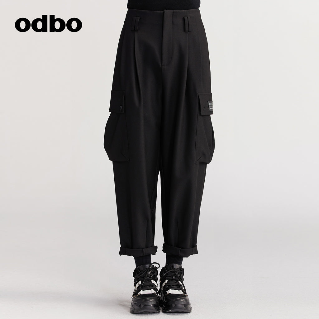 【商場同款】odbo/歐迪比歐秋冬2022新款工裝休閒褲女寬鬆束腳褲