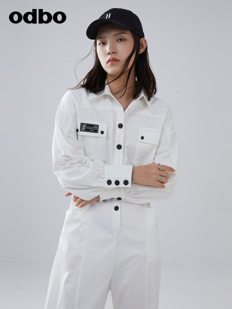 odbo 2022年新款 工裝連體褲 女 收腰百搭 束腳褲