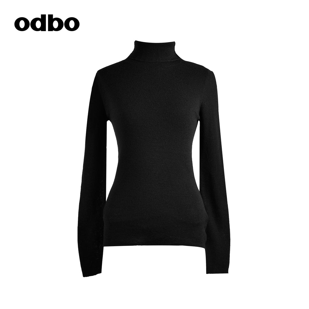 Odbo2022年秋冬季新款女裝高領長袖黑色毛衣女套頭百搭打底羊毛衫