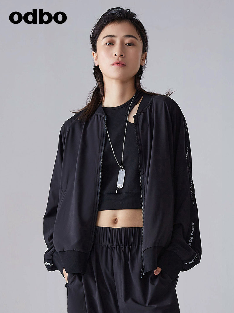 【商場同款】odbo/歐迪比歐時尚潮流運動風黑色短外套女百搭上衣