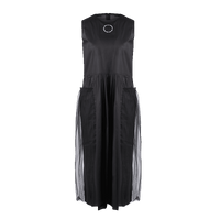 Odboa字減齡無袖連衣裙女夏新款拼接網紗黑色別緻設計感氣質顯瘦