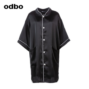 odbo 夏日套装休闲长裤显瘦睡衣风v领设计感衬衫高级感女装冷淡风