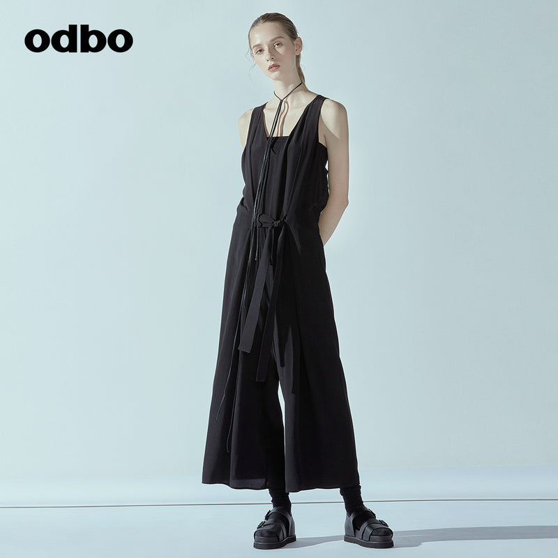 odbo女神範 氣質 V領 黑色 連體褲 女 2022新款