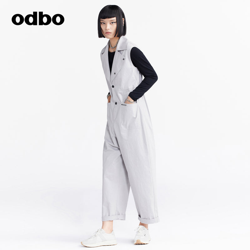 odbo原創品牌 工裝風 連體褲 長褲 灰色女