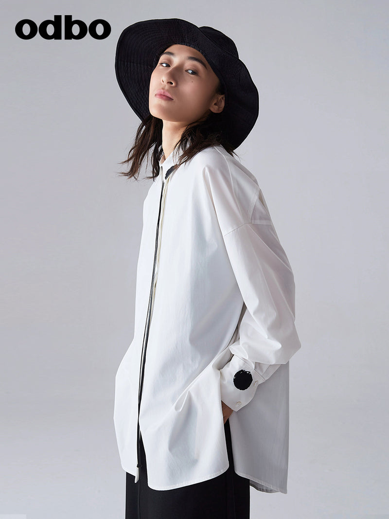 【商場同款】odbo/歐迪比歐裝2022年新款休閒襯衫女中長款上衣