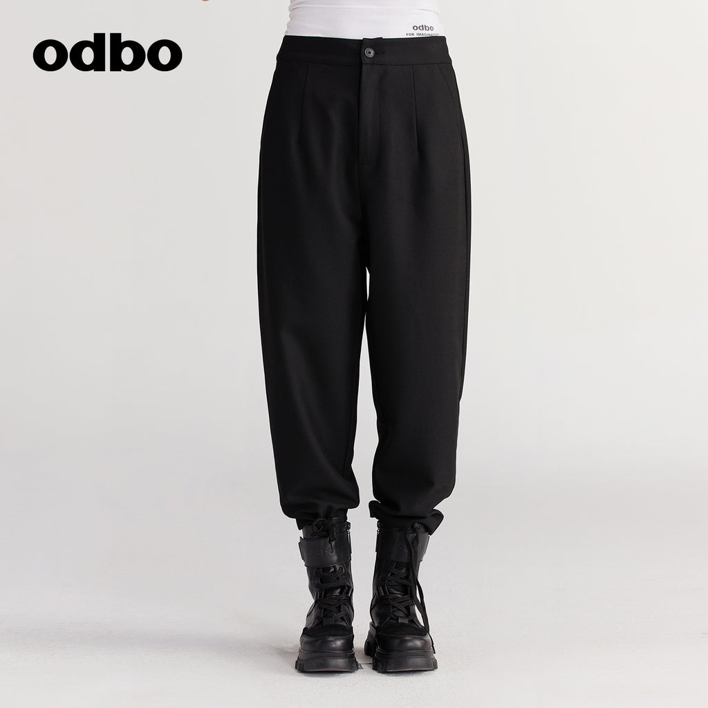 【商場同款】odbo/歐迪比歐秋冬2022新款黑色休閒褲女寬鬆直筒褲