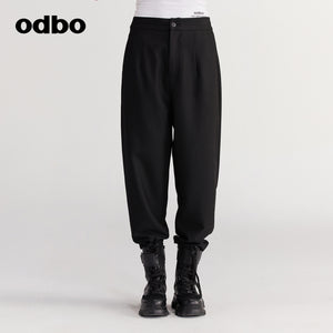 【商場同款】odbo/歐迪比歐秋冬2022新款黑色休閒褲女寬鬆直筒褲