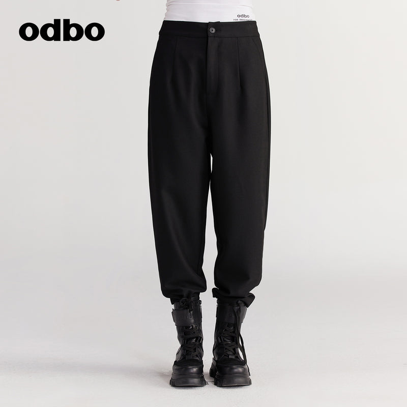 【商場同款】odbo/歐迪比歐秋冬2022新款黑色休閒褲女寬鬆直筒褲