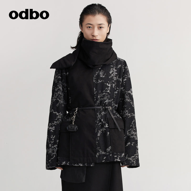 【商場同款】odbo/歐迪比歐圍巾領棉外套女秋冬2022新款外套