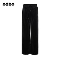 Odbo墜感絲絨闊腿褲女秋冬2022年新款百搭顯瘦高腰黑色休閒長褲