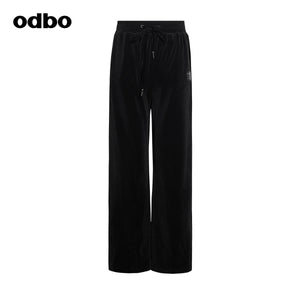 Odbo墜感絲絨闊腿褲女秋冬2022年新款百搭顯瘦高腰黑色休閒長褲