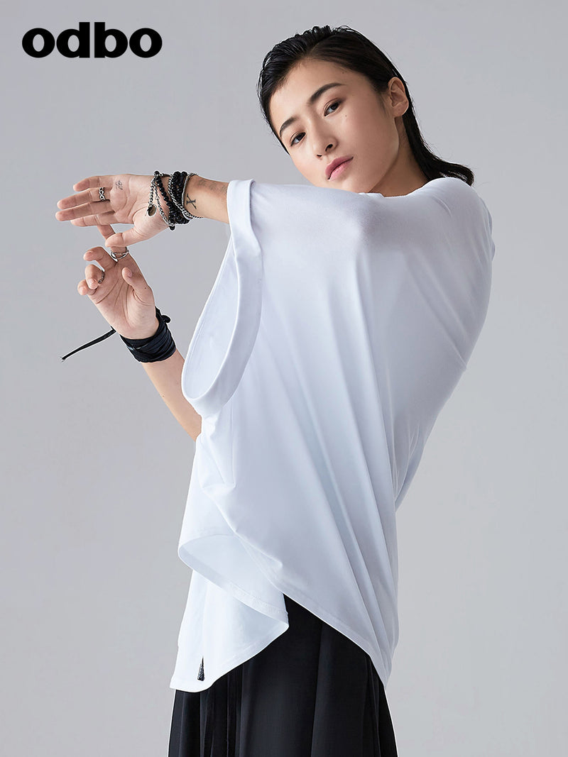 odbo 2022年新款 蝙蝠袖 V領t恤 女 寬鬆顯瘦上衣