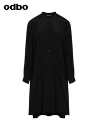 Odbo長款氣質襯衫外套女2022新款休閒寬鬆百搭顯瘦黑色襯衣