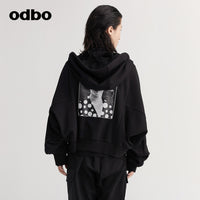【商場同款】odbo/歐迪比歐秋冬2022新款黑色短外套女針織上衣