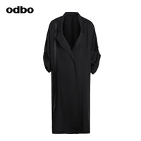 Odbo暗黑系氣質長外套女春秋2022年新款廓形垂墜感寬鬆百搭風衣