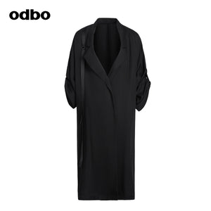 Odbo暗黑系氣質長外套女春秋2022年新款廓形垂墜感寬鬆百搭風衣