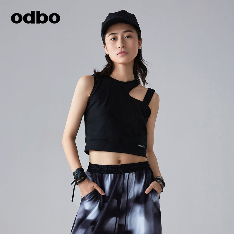 Odbo/歐迪比歐 設計感露肩辣妹短款背心女夏2022新款時尚運動上衣