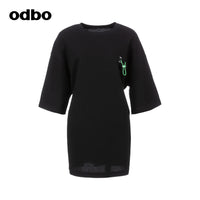 odbo 休闲气质圆领黑白短袖t恤女夏季2022年新款舒适宽松百搭上衣