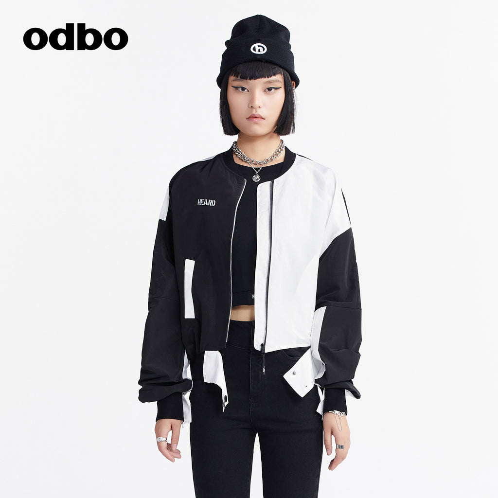 Odbo秋冬2022年新款女黑白撞色短外套女設計感小眾時尚百搭夾克潮