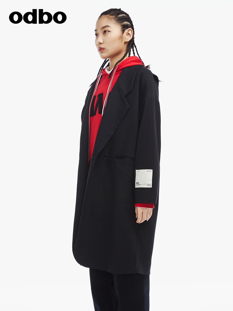 odbo 2022年新款女黑色西裝外套 中長百搭西服