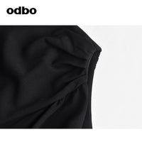 Odbo輕熟風黑色前後兩穿v領連衣裙女夏季2022年新款氣質顯瘦小眾