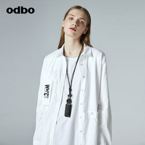 Odbo/歐迪比歐專櫃同款設計師品牌新款女簡約中長氣質襯衫外套