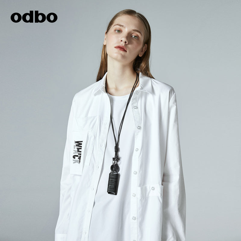 Odbo/歐迪比歐專櫃同款設計師品牌新款女簡約中長氣質襯衫外套