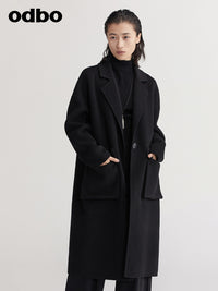【商場同款】odbo/歐迪比歐秋冬2022新款毛呢外套女羊毛大衣