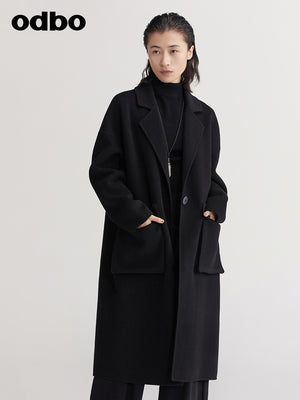 【商場同款】odbo/歐迪比歐秋冬2022新款毛呢外套女羊毛大衣