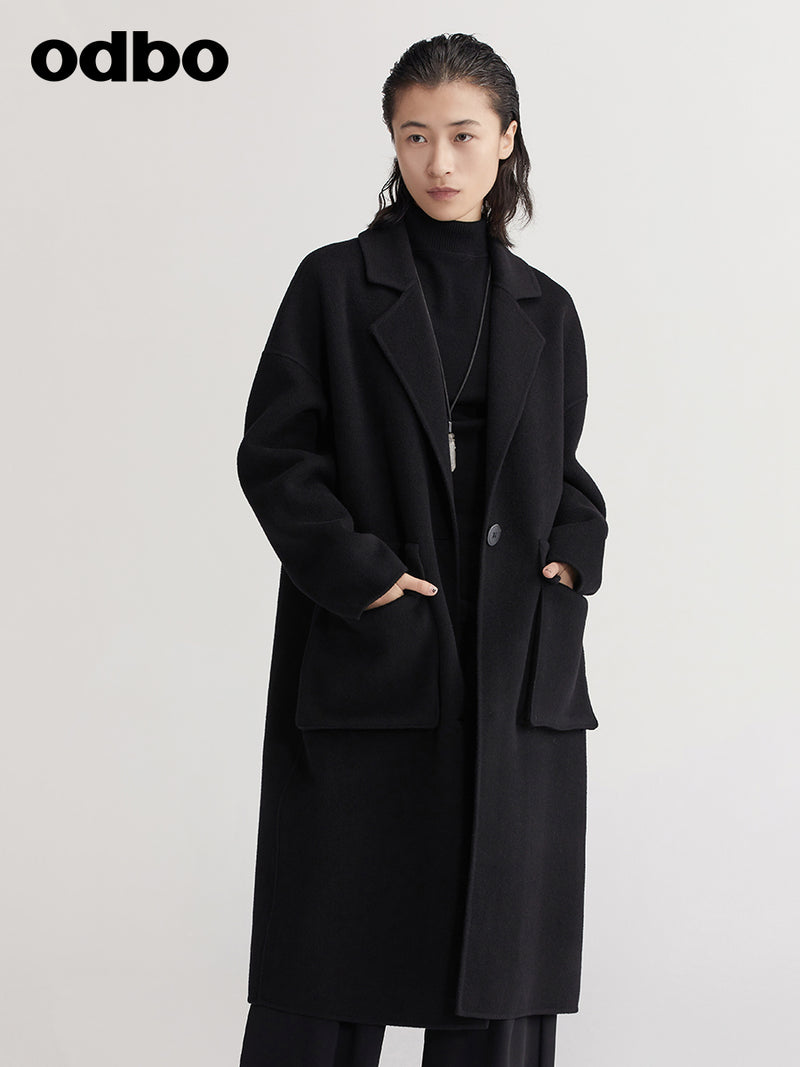 【商場同款】odbo/歐迪比歐秋冬2022新款毛呢外套女羊毛大衣